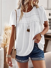 Dámské Košile Halenka Pevná barva stylové Na běžné nošení Krátký rukáv Tričkový Běžné topy Práce Denní Dovolená Šalvějová zeleň Černá Bílá Světlá růžová Rubínově červená Léto Jaro levne Hladké dámské topy-Dámské Košile Halenka Pevná barva stylové Na běžné nošení Krátký rukáv Tričkový Běžné topy Práce Denní Dovolená Šalvějová zeleň Černá Bílá Světlá růžová Rubínově červená Léto Jaro