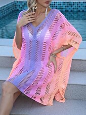abordables Robes de plage-Maillots de Bain Femme Couverture Robe de Bain Maillot de Bain Découpe Vacances Plage Vêtements Ombre Col en V Manches Longues Maillots de Bain