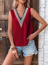 abordables Débardeurs et camisoles femme-Débardeur en satin pour femmes Uni Mode Moderne Décontracté Sans manches Col en V Hauts réguliers Quotidien Sortie Week-end Dentelle Noir Blanc Rouge Blanc cassé Été Printemps