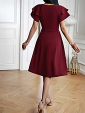 preiswerte Einfaches Kleid-Damen Midi Kleid Korsett Kleid T-Shirt Kleid Tee Kleid Einfarbig A-Linien Kleid Lässig Urlaub Alltag Reguläre Passform Grafik Kurzarm V-Ausschnitt Schwarz Wein Blau Grün Sommer
