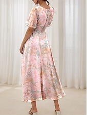 ieftine Rochii florale-Pentru femei Rochie Maxi Rochie A line Elegant Zilnic Dată Fit regulat Floral Manșon scurt În V Roz Îmbujorat Vară