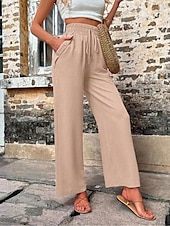 cheap Plain Cotton Linen Pant-Women&#039;s Cotton Linen Shorts Linen-Inspired Pants Cotton Linen Pants Fashion Streetwear Comfort Full Length High Waist Plain Drawstring Elastic Waist Straight Leg Comfy Outdoor Comfortable Street