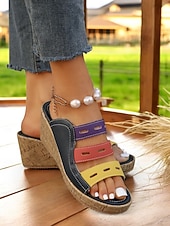 abordables Sandalias de cuña-Sandalias de cuña multicolores para mujer: elegantes sandalias tipo slide con punta abierta y plataforma cómoda para conjuntos casuales de verano