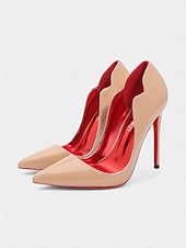 abordables Talons Aiguilles-talons hauts en cuir verni noir avec semelles rouges – bout pointu, talons aiguilles pour femmes – parfaits pour les tenues de soirée et les occasions spéciales