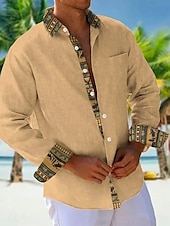 economico camicia da uomo con bottoni-Per uomo Camicia Camicia Estiva Camicia casual Camicia da Spiaggia Camicia con Bottoni Arancione Kaki Beige Grigio Manica Lunga Semplice Motivo Bavero Vacanza Camicia hawaiana Bottonato Abbigliamento
