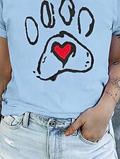 olcso Egyszerű póló-női póló szív grafika alkalmi rövid ujjú kerek nyakú normál felsők napi nyomtatás fehér kék nyár