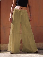 cheap Wide Leg &amp; High Waisted-Women&#039;s Wide Leg Chinos Fashion Streetwear Full Length High Waist Plain Pocket Elastic Waistband Comfy Soft Comfortable Micro-elastic Outdoor Street White Khaki Light Blue Summer Spring Regular Fit