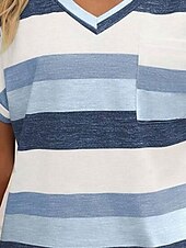 cheap Stripe&amp;Geometric tee-Women&#039;s T Shirt Striped Fashion Modern Casual Short Sleeve V Neck Regular Tops Daily Weekend Pink Wine Sky Blue Summer Spring