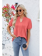 billige Kvinne Enkle Topper-Dame Boho T-skjorte Grafisk عادي Bohem søt stil Stilfull Kortermet Puffermer V-hals Vanlige topper Daglig Ut på byen Helg Trykt mønster Grå og Hvit Svart+Hvit+Grå Svart Lysegrønn Vin Sommer