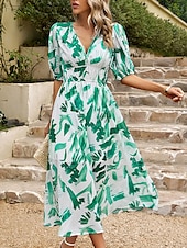 tanie Sukienka Sztuka i Design-Sukienka midi dla kobiet gorsetowa sukienka sukienka w kształcie litery A wakacyjna casual codzienna wakacyjna regularna z grafiką krótki rękaw dekolt w serek czarna jasna zieleń czerwona niebieska