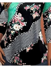 billige Boho t-skjorte-Dame T skjorte Nyanse Blomstret Grafisk Fritid Langermet Crew-hals Vanlige topper Daglig Trykt mønster Svart og grått Vår Høst