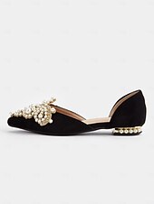 abordables Semi-formel-ballerines à bout pointu en satin noir pour femmes avec ornements en perles et cristaux – ballerines de mariée élégantes pour mariages et événements spéciaux