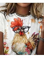 abordables T-shirt Animaux-Femme T shirt Animal Coq Elégant Mode mode Manche Courte Col Rond Hauts réguliers du quotidien Sortie Fin de semaine Imprimer Blanche Eté