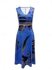 cheap Dress Sets-Women&#039;s Midi Dress Casual Dress Dress Set Swing Dress A Line Dress Stylish Casual Vacation Daily Regular Fit Graphic Half Sleeve V Neck Pink Blue Fuchsia Orange Summer