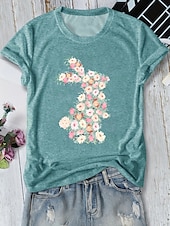 abordables Camiseta de Pascua-Semana Santa Mujer Camiseta Floral Animal Elegante Casual Manga Corta Escote en Pico Tops regulares Diario Estampado Rosa Azul Marino Azul Piscina Verde Oscuro Verano Primavera