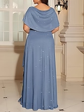 economico Abiti da sposa-Abiti da Sposa in A-Line Abito Glitterato Ospite di Nozze Lunghezza Piena Manica Corta Collo Tondo Autunno Ospite di Nozze Tessuto Lurex Scollo a Cowl con Plissé Fessura 2025