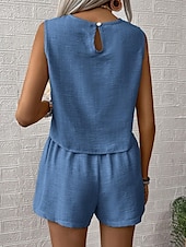 abordables Ensembles-Femmes Mode Quotidien Ensembles inspirés du lin Ensembles deux pièces Débardeur Shorts amples Sans manches Col ras du cou Uni Occasionnel Quotidien Noir Bleu Roi Orange Été Coupe régulière