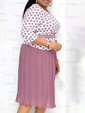 abordables Ensembles de robes-Femme Robe Ensemble Robe casual Jupe Ensemble Décontractées Pois Patchwork Imprimer Robe mi-longue Manches 3/4 Col Ras du Cou Extérieur du quotidien Rose Claire Eté Printemps Standard
