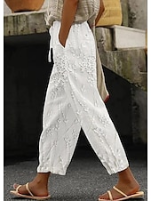 abordables Pantalon droit-Pantalons en Coton Lin pour Femmes Pantalons Amples Similaires au Lin Mode Streetwear Longueur Complète Taille Haute Imprimé Graphique à Carreaux thermique Chaud Respirant Doux Micro-élastique