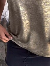 baratos Camiseta lisa-Mulheres Camiseta Tecido Moda Moderno Casual Manga Curta Gola Redonda Tops regulares Diário Final de semana Paetês Prata Preto Dourado Arco-íris Verão Primavera