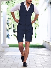 billige Bryllupsdresser-Menns bryllup lin dresser lys khaki himmelblå sommer ensfarget skreddersydd passform 2-delt
