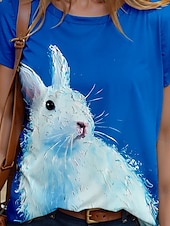 ieftine Tricou de Paște-Paște Pentru femei Tricou Grafic Animal Stilat Casual Manșon scurt Rotund Topuri obișnuite Zilnic Sfârșit de săptămână Imprimeu Albastru piscină Vară Primăvară