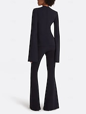 economico Tailleur pantalone della mamma-Completo in due pezzi tuta  completo pantaloni madre della sposa elegante scollo a gioiello lunghezza pavimento in tessuto elasticizzato maniche corte con colore solido