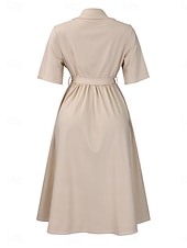 preiswerte Einfaches Kleid-Damen Midikleid blusenkleid A Linie Kleid Elegant Ausgefallene Arbeit Regular Fit Glatt Halbe Ärmel Hemdkragen Rote Königliches Blau Aprikose Sommer