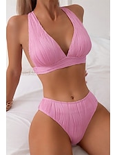 billiga Bikiniset-Dam Badkläder Bikini 2 st Kaxig Baddräkt Öppen rygg Smal Semester Standkläder Ensfärgat V-hals Ärmlös Baddräkter