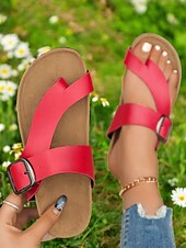 preiswerte Lässige Sandalen-Flip-Flops mit Kreuzriemen und großer Schnalle, bequeme und stylische Sandalen für Damen, perfekt für den Sommer, den Strand und Freizeitausflüge