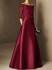 abordables BLEU-Robe de soirée A-Line élégante robe de fiançailles formelle soirée longueur sol manches demi épaule dénudée invité de mariage en chiffon avec fronces