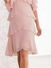 preiswerte Mit Jacke-Strandhochzeit Zweiteilig Sheath Mutter der Braut Kleid formell Hochzeitsgast Elegant High Low Rundhals asymmetrisch knielang Chiffon ärmellos Wrap inklusive mit Tier kostenloser Maßanfertigung