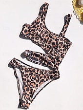 billiga One-piece-baddräkter-Kvinnors baddräkter enstyckad monokini baddräkt utan rygg magkontroll hög midja smal semester strandkläder leopard halter nack ärmlös baddräkter