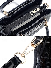abordables Bolsos de mano y tote-Elegante bolso de mano de piel sintética con efecto cocodrilo: elegante bolso de mano con asa superior y correa de hombro desmontable, lujoso bolso de mano para mujer, perfecto para el trabajo, fiestas y eventos formales negro rosa rojo