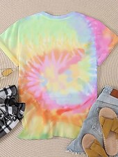 Χαμηλού Κόστους Tie Dye &amp; Gradient t-shirt-Γυναικεία Μπλουζάκι Δετοβαμένο Γράμμα Καθημερινό Κοντομάνικο Στρογγυλή Λαιμόκοψη Κανονικά μπλουζάκια Καθημερινά Στάμπα Ουράνιο Τόξο Καλοκαίρι