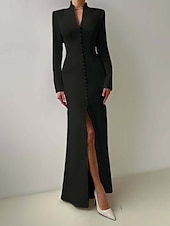 voordelige Vloerlengte-Zeemeermin  Trompet Moeder Van De Bruid Jurk Tuxedo Jurk Elegante Hoge Split V-Hals Vloerlange Satijn Lange Mouwen met Split