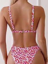 olcso Bikiniszettek-Női Fürdőruha Bikini 2 darab Merész Fürdőruha Nyitott hátú Vékony Szabadság Strandruházat Virágos V-alakú Ujjatlan Fürdőruhák