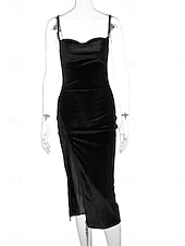 preiswerte Einfaches Kleid-Damen Midi Kleid Slip Kleid Bodycon Kleid Formal Formelle Party Reguläre Passform Grafik Ärmellos Träger Schwarz Weinblau Sommer Frühling
