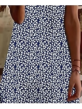 olcso Művészet és Design Ruha-Női Mini Ruha Hétköznapi Ruha Elegáns Stílusos Hétköznapi Üdülés Napi Regular Fit Virágmintás Kis Virágmintás Rövid Ujjú Kerek Nyakú Kék Nyári