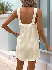 זול רומפר-בגדי ריקוד נשים נורמלי Rompers פעיל צבע אחיד ללא שרוולים צווארון V גב חשוף כפתורים חופשה יומי רגיל משמש קיץ