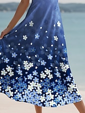 economico Abiti floreali-Per donna Vestito maxi Abito linea A Abito sottoveste Festività Informale Da mare Informale Giornaliero Standard Ambra Floreale Pop art Senza maniche A V Blu Estate Primavera