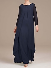 preiswerte Mit Jacke-Zweiteiliges Kleid Mutter der Braut Elegant Vintage Einfach Rundhals Bodenlänge Chiffon Langarm Jackenkleider mit einfarbig