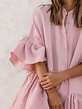 preiswerte Blumenkleider-Damen Minikleid Casual kleid Chiffon-Kleid Elegant Kuschelig Stilvoll Ausgestellter Ärmel Urlaub Täglich Lockere Passform Glatt Kurzarm Ständer Schwarz Weiß Rosa Sommer Frühling