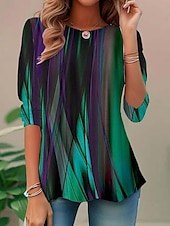 ieftine tricou Art &amp; Design-Tunică pentru femei T-Shirt Ombre Modă Casual Manșon Lung Guler Rotund Bluze Lungi Zilnic Print Negru Albastru Verde Întunecat Primăvară Toamnă Iarnă Vară