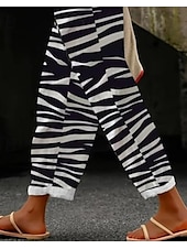 abordables Pantalones de pierna recta-Pantalones de Algodón y Lino para Mujeres Pantalones Bombachos Lino Elegante Moda Vintage Longitud Completa Cintura Alta Estampado Cuadriculado Geométrico Transpirable Suave Microelástico Exterior