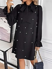 cheap Plain Dress-Women&#039;s Mini Dress Work Dresses Party Semi Formal Party Work Regular Fit Graphic Long Sleeve High Neck Black Red Summer Spring Fall