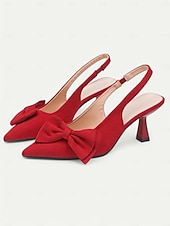 olcso Cicás sarkú cipők-női velúr slingback sarkú cipő – hegyes orrú cicasarkú masnival, elegáns pumpák bulikhoz és irodai viselethez