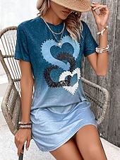 tanie Sukienka Sztuka i Design-Damskie Sukienka mini Codzienne sukienki Sukienka t-shirtowa Sukienka trapezowa Letnie sukienki Elegancja Elegancki Formalny Urlop Praca Codzienny Regularny Ombre Serce Graficzny Krótki rękaw Półgolf