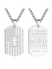 economico Gioielli da uomo-collana con targhetta per cani con bandiera americana in acciaio inossidabile con design a croce – ciondolo unisex di ispirazione militare per abbigliamento casual e occasioni patriottiche