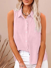 levne Košile-Dámská košile blůza jednobarevná stylová volnočasová bez rukávů límečkem běžné topy denní lněný vzhled knoflíky černá bílá růžová fialová léto jaro